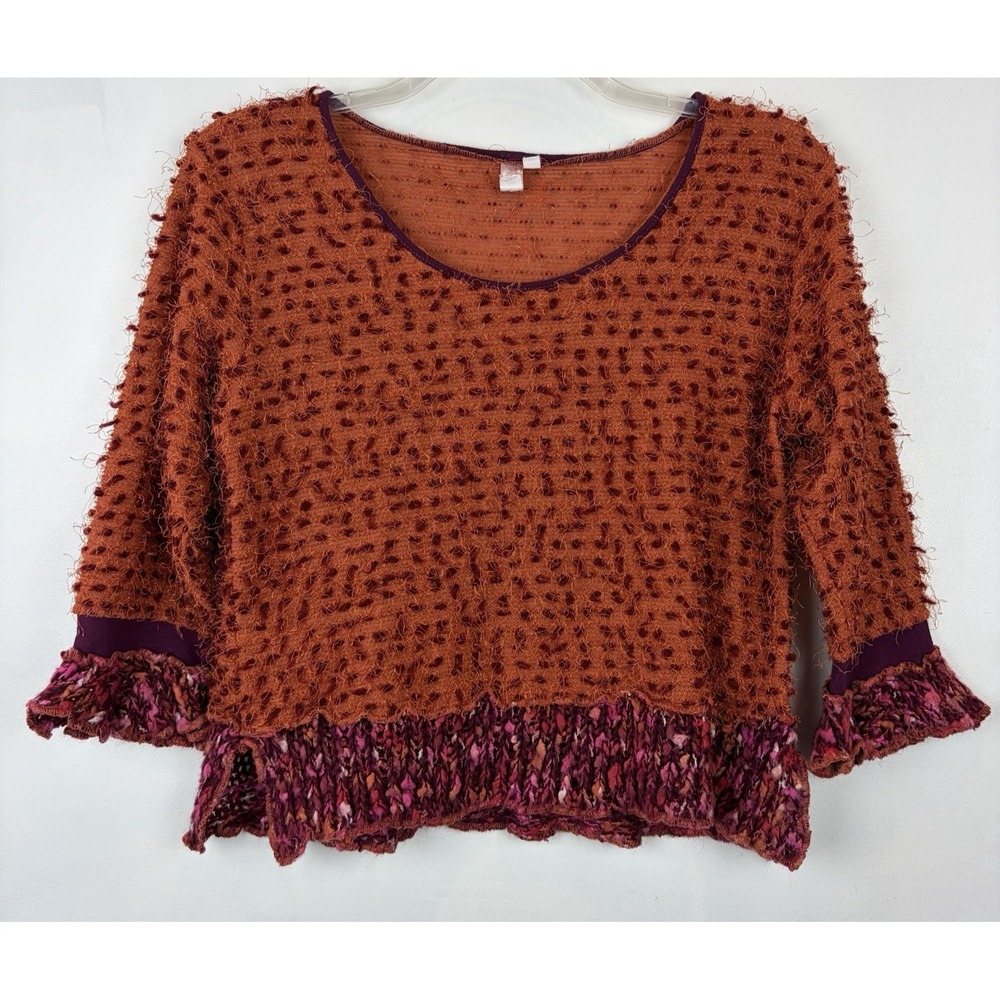 Hand Jive Tunic Top Womens Large Shirt Orange Eyelash Artsy Old Money